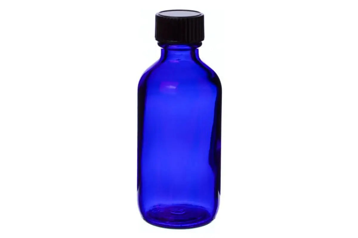 2 oz. Blue Glass Bottle with Black Cap