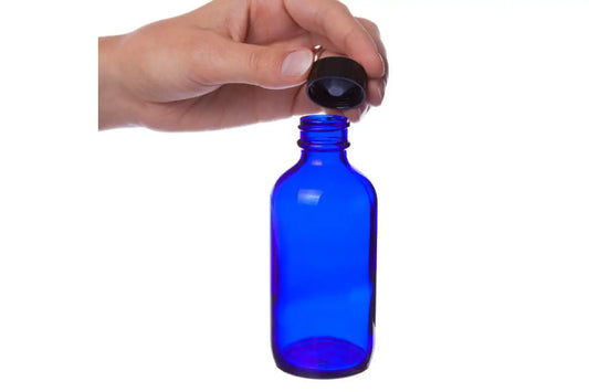 4 oz. Blue Glass Bottle with Black Cap