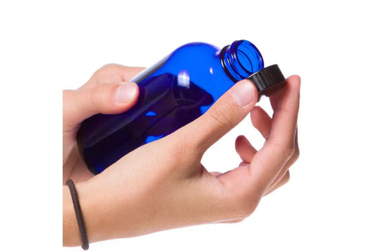 8 oz. Blue Glass Bottle with Black Cap